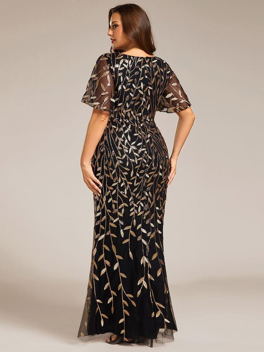 Modern Plus Size V-Neck Mermaid Tulle Evening Dress with Sleeves