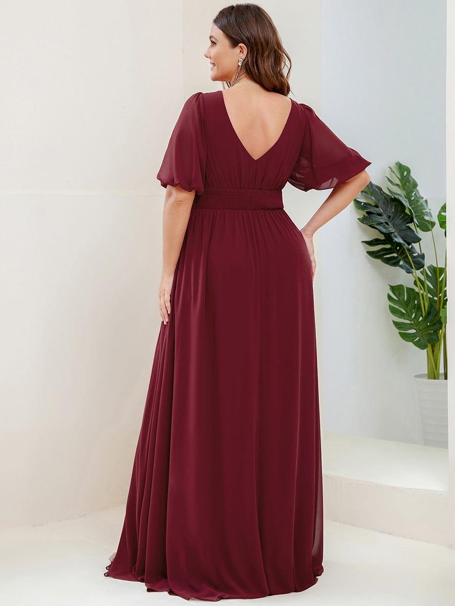 Alluring Plus Size V-Neck Short Sleeves Chiffon Evening Dress with Slit