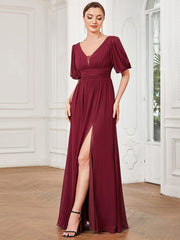 Charming Chiffon A-Line V-Neck Evening Dress with Slit