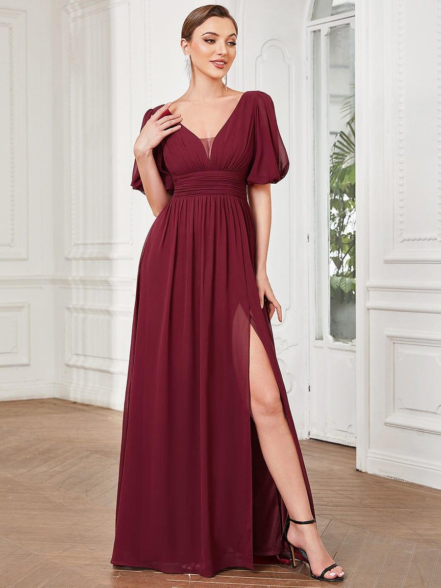 Charming Chiffon A-Line V-Neck Evening Dress with Slit