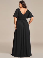 Alluring Plus Size V-Neck Short Sleeves Chiffon Evening Dress with Slit