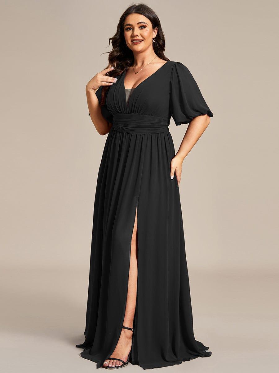 Alluring Plus Size V-Neck Short Sleeves Chiffon Evening Dress with Slit