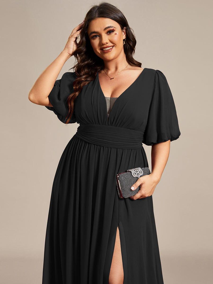 Alluring Plus Size V-Neck Short Sleeves Chiffon Evening Dress with Slit