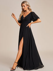 Charming Chiffon A-Line V-Neck Evening Dress with Slit