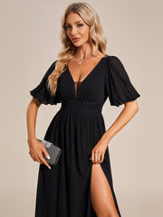 Charming Chiffon A-Line V-Neck Evening Dress with Slit