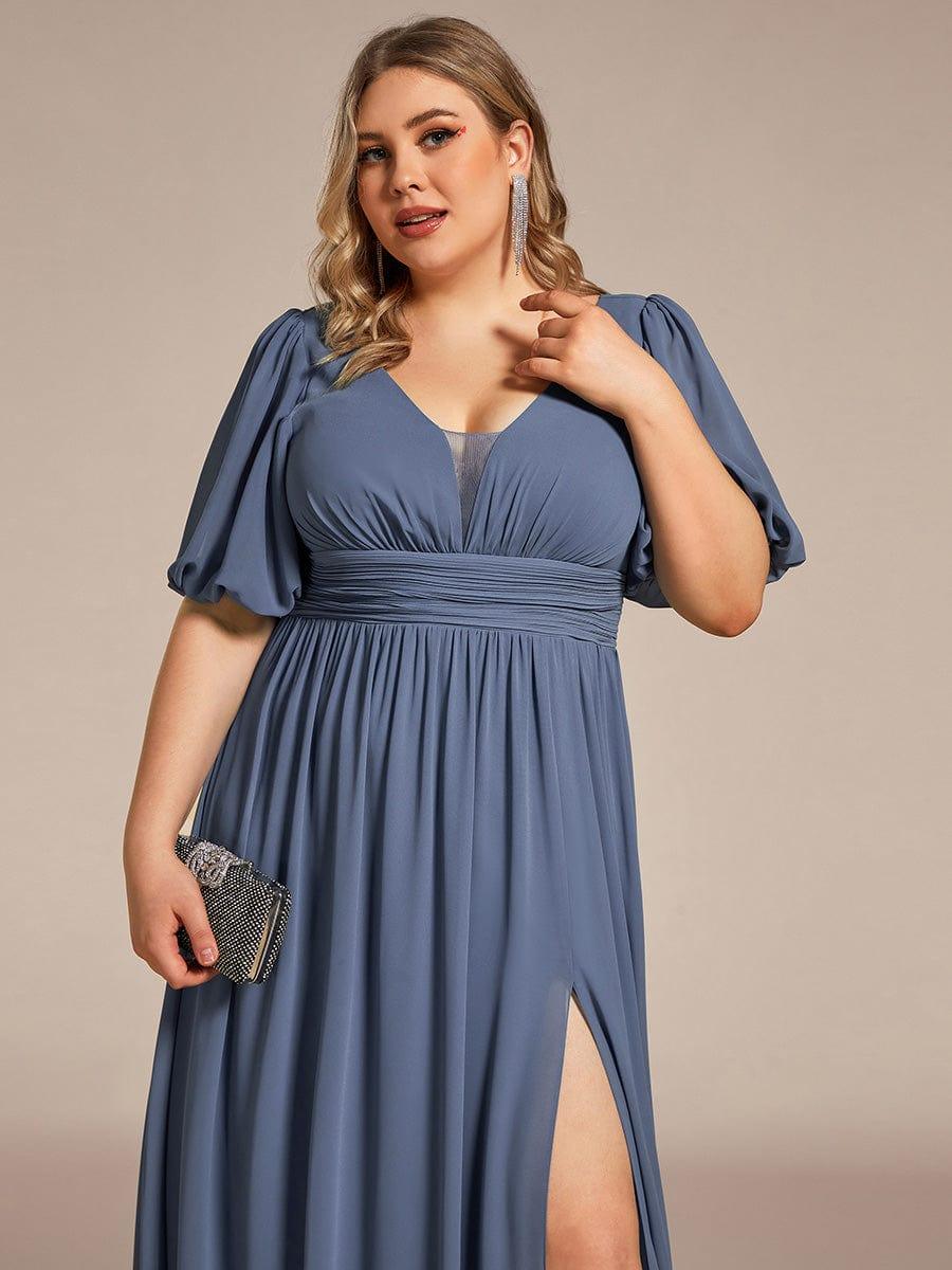 Alluring Plus Size V-Neck Short Sleeves Chiffon Evening Dress with Slit