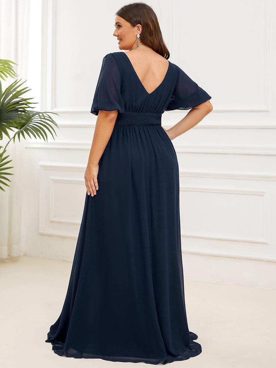 Alluring Plus Size V-Neck Short Sleeves Chiffon Evening Dress with Slit