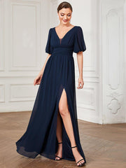 Charming Chiffon A-Line V-Neck Evening Dress with Slit