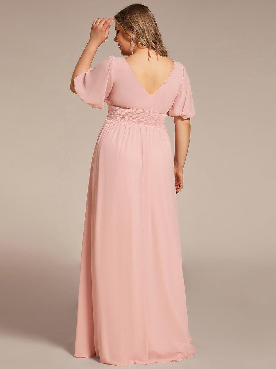 Alluring Plus Size V-Neck Short Sleeves Chiffon Evening Dress with Slit