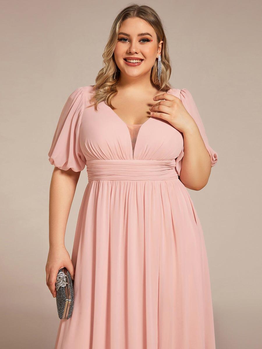 Alluring Plus Size V-Neck Short Sleeves Chiffon Evening Dress with Slit