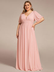 Alluring Plus Size V-Neck Short Sleeves Chiffon Evening Dress with Slit