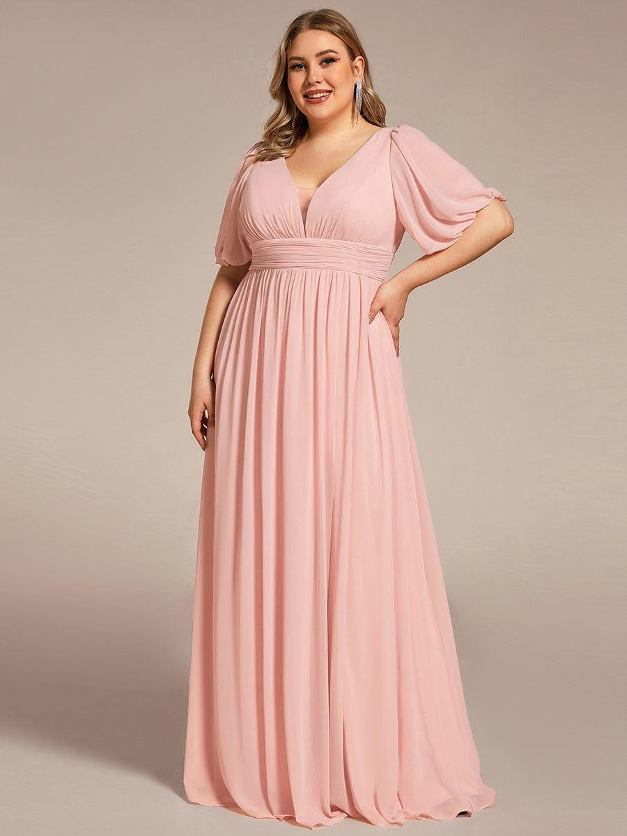 Alluring Plus Size V-Neck Short Sleeves Chiffon Evening Dress with Slit