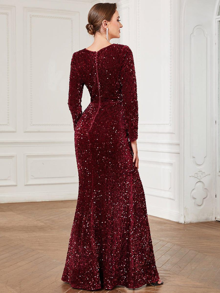 Sparkly Sequin Long Sleeves Bodycon Evening Dress with Slit