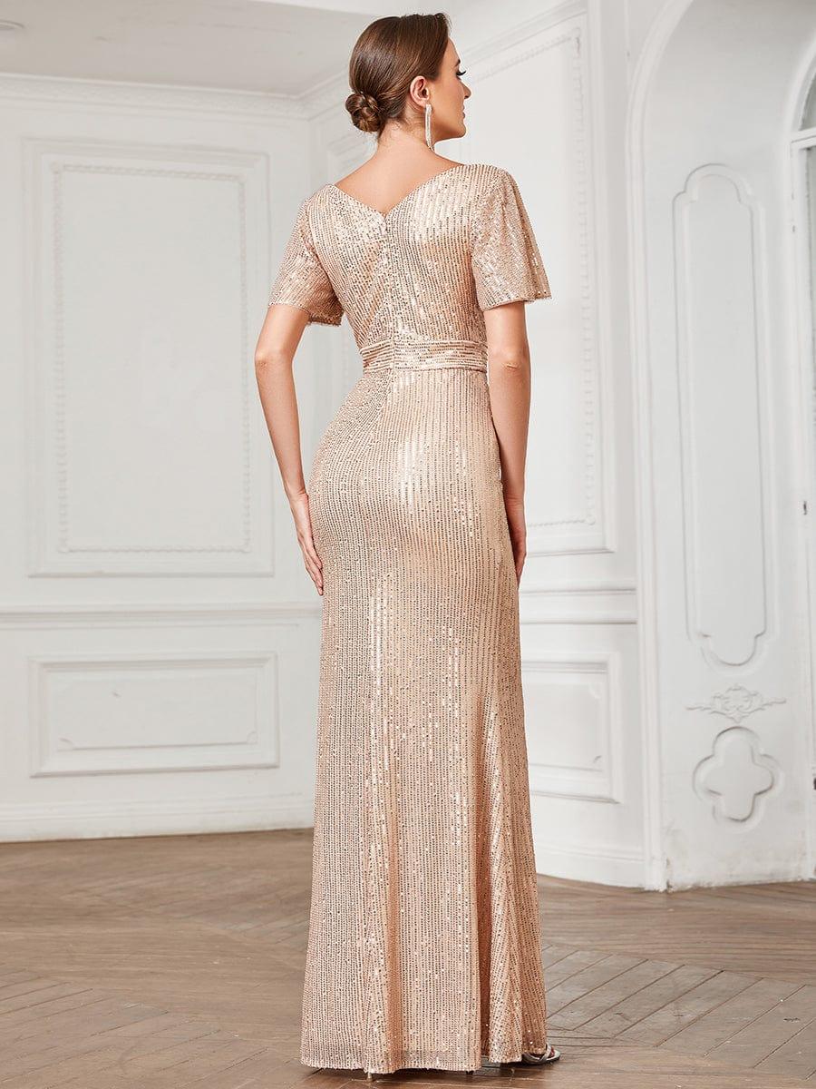 Charming Sequin V-Neck Mermaid Short Sleeves Evening Dress