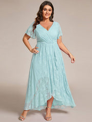 Graceful Plus Size A-Line Lace Formal Evening Dress with Sleeves