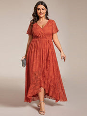 Graceful Plus Size A-Line Lace Formal Evening Dress with Sleeves