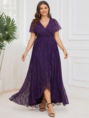 Graceful Plus Size A-Line Lace Formal Evening Dress with Sleeves