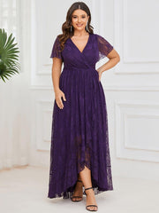 Graceful Plus Size A-Line Lace Formal Evening Dress with Sleeves