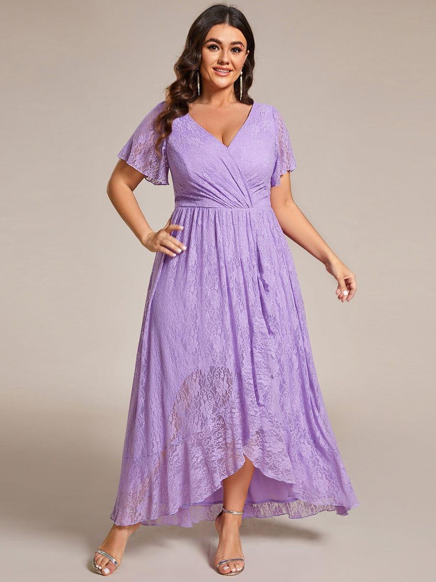 Graceful Plus Size A-Line Lace Formal Evening Dress with Sleeves