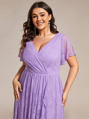 Graceful Plus Size A-Line Lace Formal Evening Dress with Sleeves