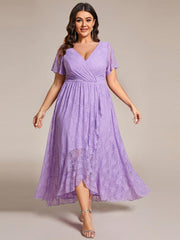 Graceful Plus Size A-Line Lace Formal Evening Dress with Sleeves