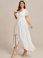 Graceful Plus Size A-Line Lace Formal Evening Dress with Sleeves