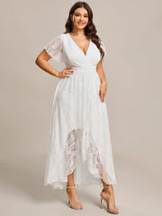 Graceful Plus Size A-Line Lace Formal Evening Dress with Sleeves