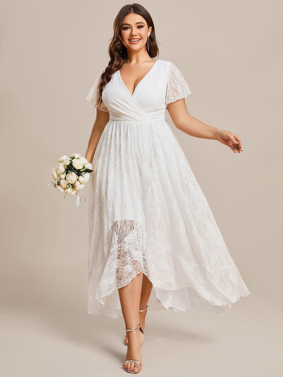 Graceful Plus Size A-Line Lace Formal Evening Dress with Sleeves