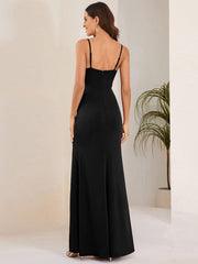 Fancy Spaghetti Straps Mermaid Evening Dress with High Slit