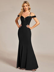 Fabulous Off-The-Shoulder Mermaid Evening Dress with Spaghetti Straps