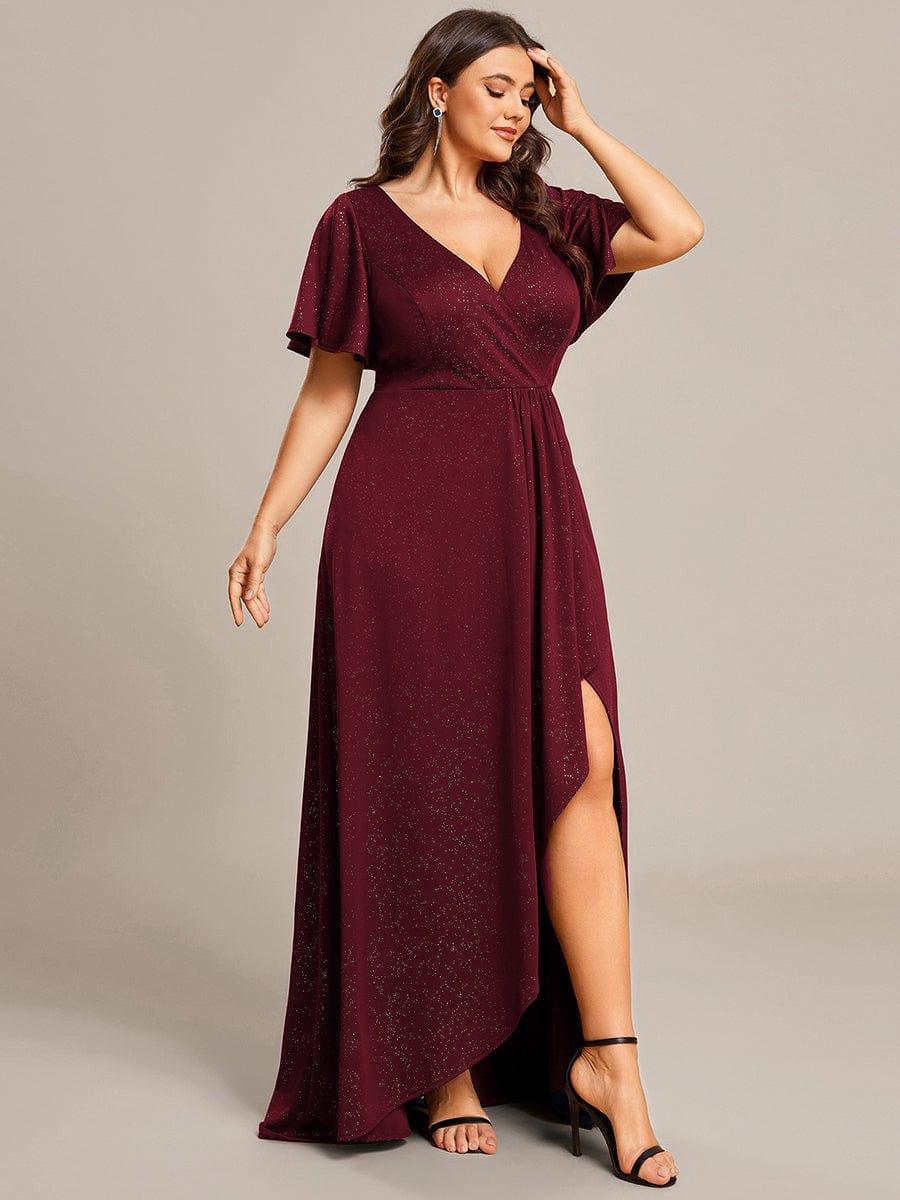 Simple Plus Size Hi-Lo Split Front A-Line Evening Dress