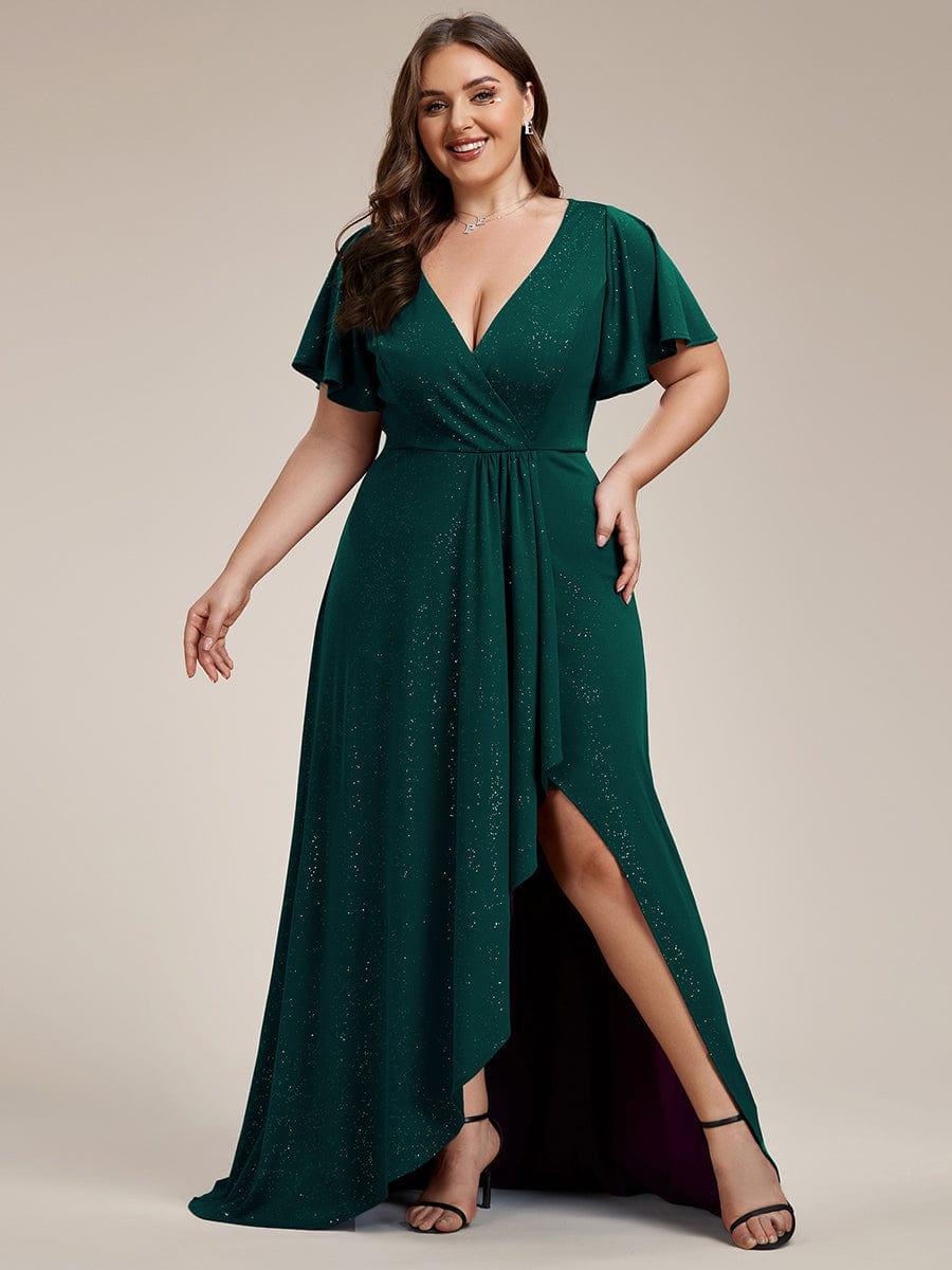 Simple Plus Size Hi-Lo Split Front A-Line Evening Dress