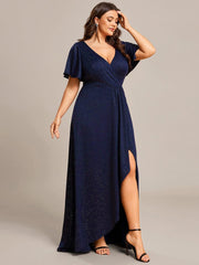 Simple Plus Size Hi-Lo Split Front A-Line Evening Dress