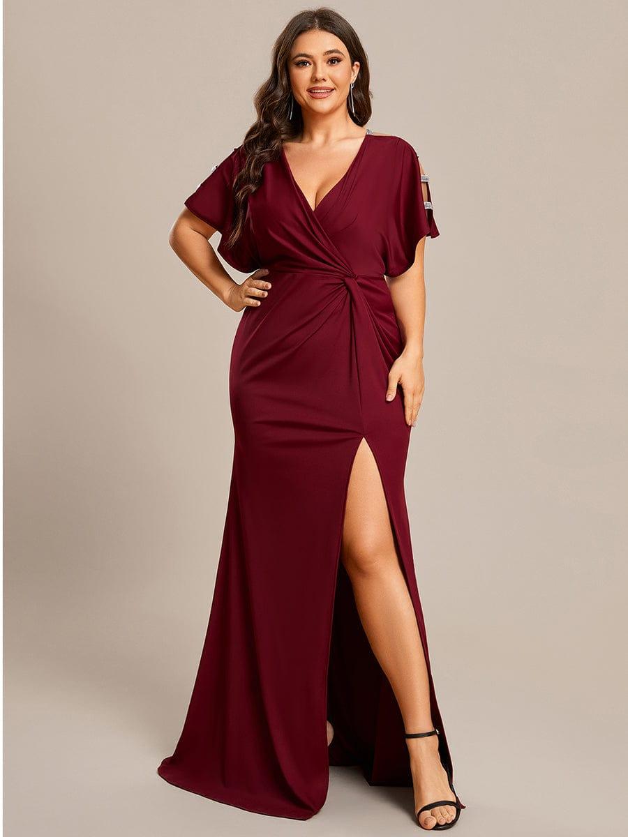 Fancy Plus Size Sequin Sleeves Mermaid Evening Dress with Slit