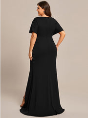 Fancy Plus Size Sequin Sleeves Mermaid Evening Dress with Slit