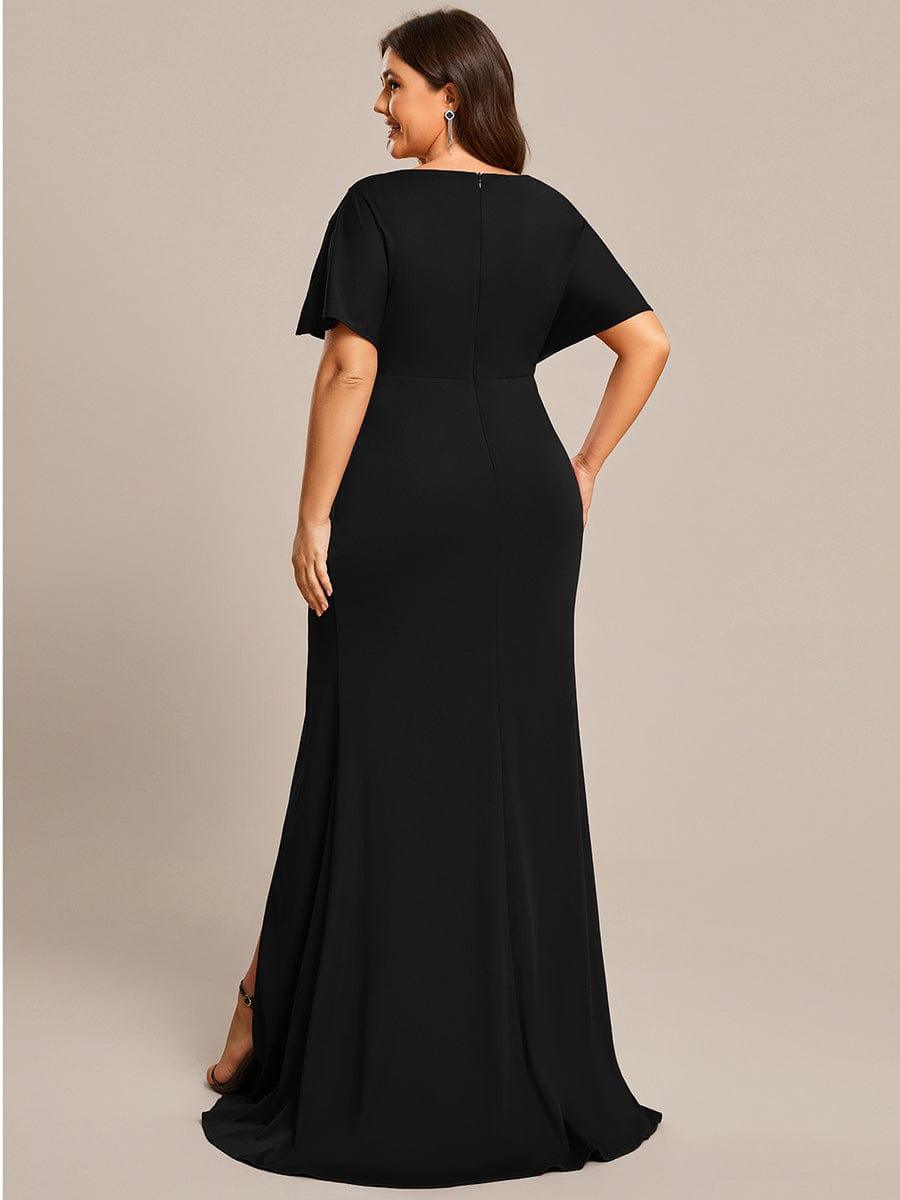 Fancy Plus Size Sequin Sleeves Mermaid Evening Dress with Slit