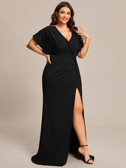 Fancy Plus Size Sequin Sleeves Mermaid Evening Dress with Slit