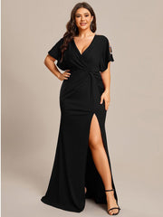 Fancy Plus Size Sequin Sleeves Mermaid Evening Dress with Slit