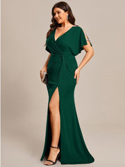 Fancy Plus Size Sequin Sleeves Mermaid Evening Dress with Slit