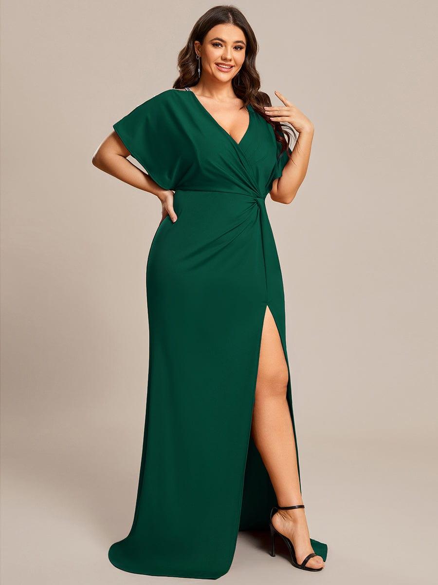 Fancy Plus Size Sequin Sleeves Mermaid Evening Dress with Slit