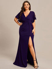 Fancy Plus Size Sequin Sleeves Mermaid Evening Dress with Slit