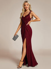 Beautiful V-Neck Mermaid V-Neck Sleeveless Evening Dress with Slit