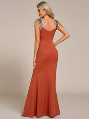 Beautiful V-Neck Mermaid V-Neck Sleeveless Evening Dress with Slit