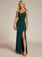 Beautiful V-Neck Mermaid V-Neck Sleeveless Evening Dress with Slit