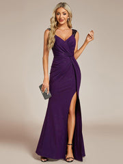 Beautiful V-Neck Mermaid V-Neck Sleeveless Evening Dress with Slit