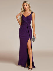 Beautiful V-Neck Mermaid V-Neck Sleeveless Evening Dress with Slit
