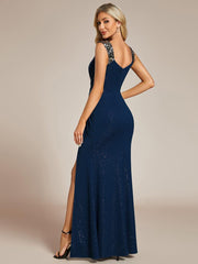 Beautiful V-Neck Mermaid V-Neck Sleeveless Evening Dress with Slit