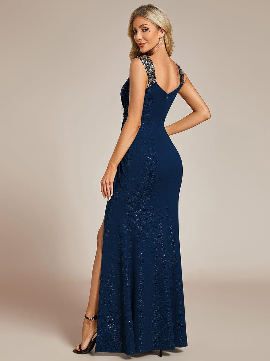 Charming Glitter V-Neck High Slit Sequin Straps Evening Dress