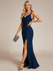 Beautiful V-Neck Mermaid V-Neck Sleeveless Evening Dress with Slit