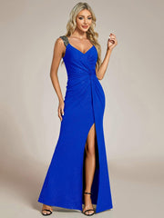Beautiful V-Neck Mermaid V-Neck Sleeveless Evening Dress with Slit